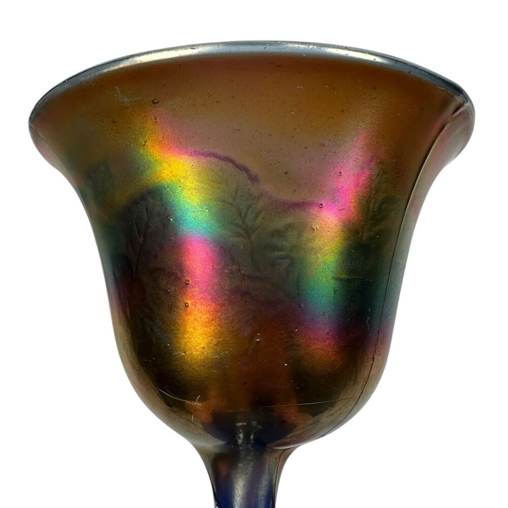 Vintage Fenton Carnival Glass Peacock & Urn Compote Colorful Goblet 5" Cup Rare - Picture 7 of 12